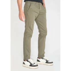 Le Temps des CerisesPantalon chino slim Jas kaki vert en coton