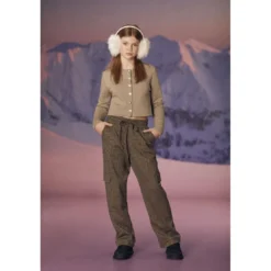Le Temps des CerisesPantalon fille, cargo Ruzenagi à motif pied de poule beige