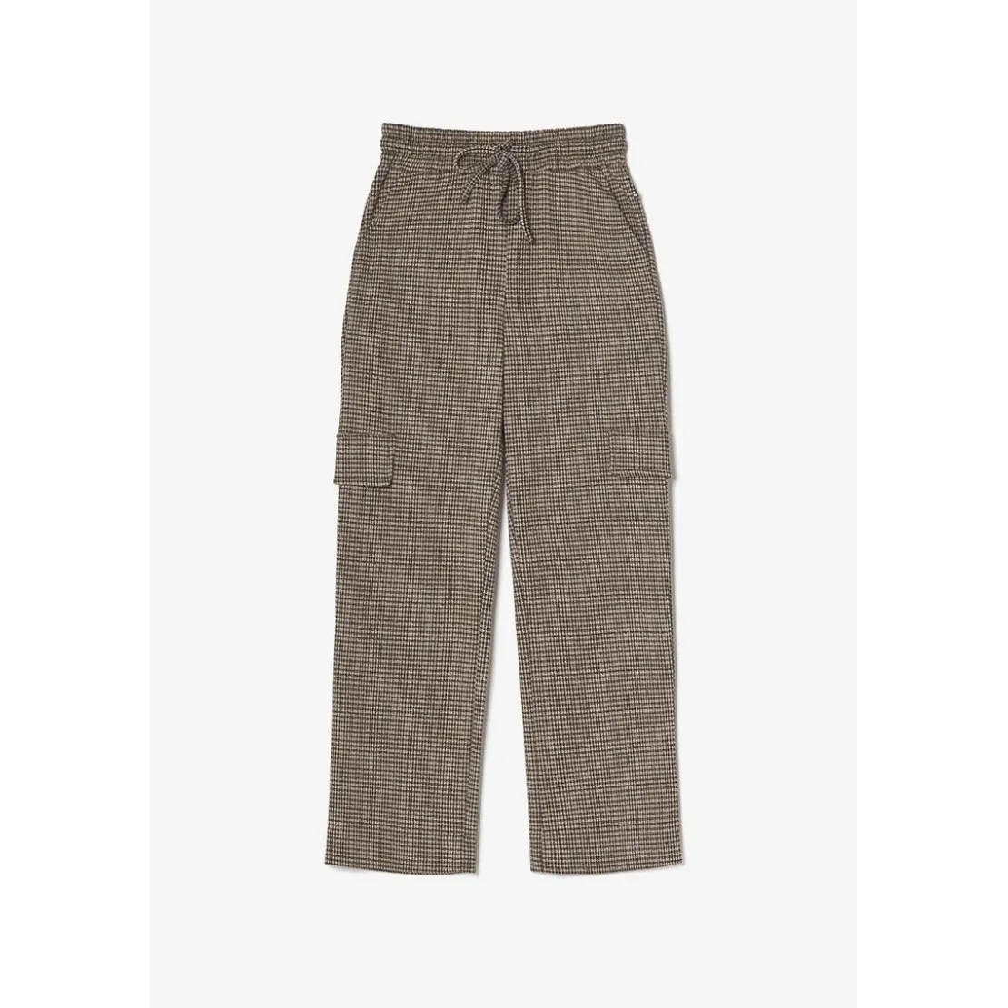 Le Temps des CerisesPantalon fille, cargo Ruzenagi à motif pied de poule beige