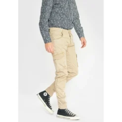 Le Temps des CerisesPantalon Cargo Alban beige blanc en coton