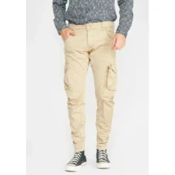 Le Temps des CerisesPantalon Cargo Alban beige blanc en coton