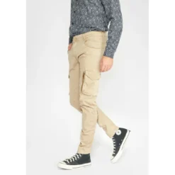 Le Temps des CerisesPantalon Cargo Alban beige blanc en coton