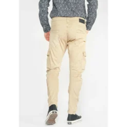 Le Temps des CerisesPantalon Cargo Alban beige blanc en coton