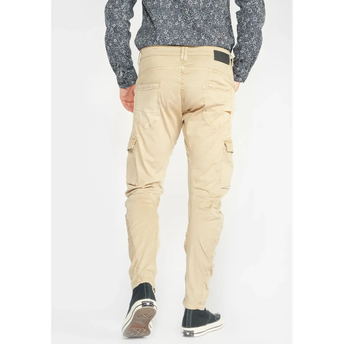 Le Temps des CerisesPantalon Cargo Alban beige blanc en coton