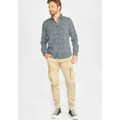 Le Temps des CerisesPantalon Cargo Alban beige blanc en coton
