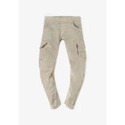 Le Temps des CerisesPantalon Cargo Alban beige blanc en coton