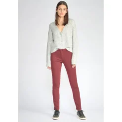 Le Temps des CerisesPantalon dyli bordeaux rouge en coton