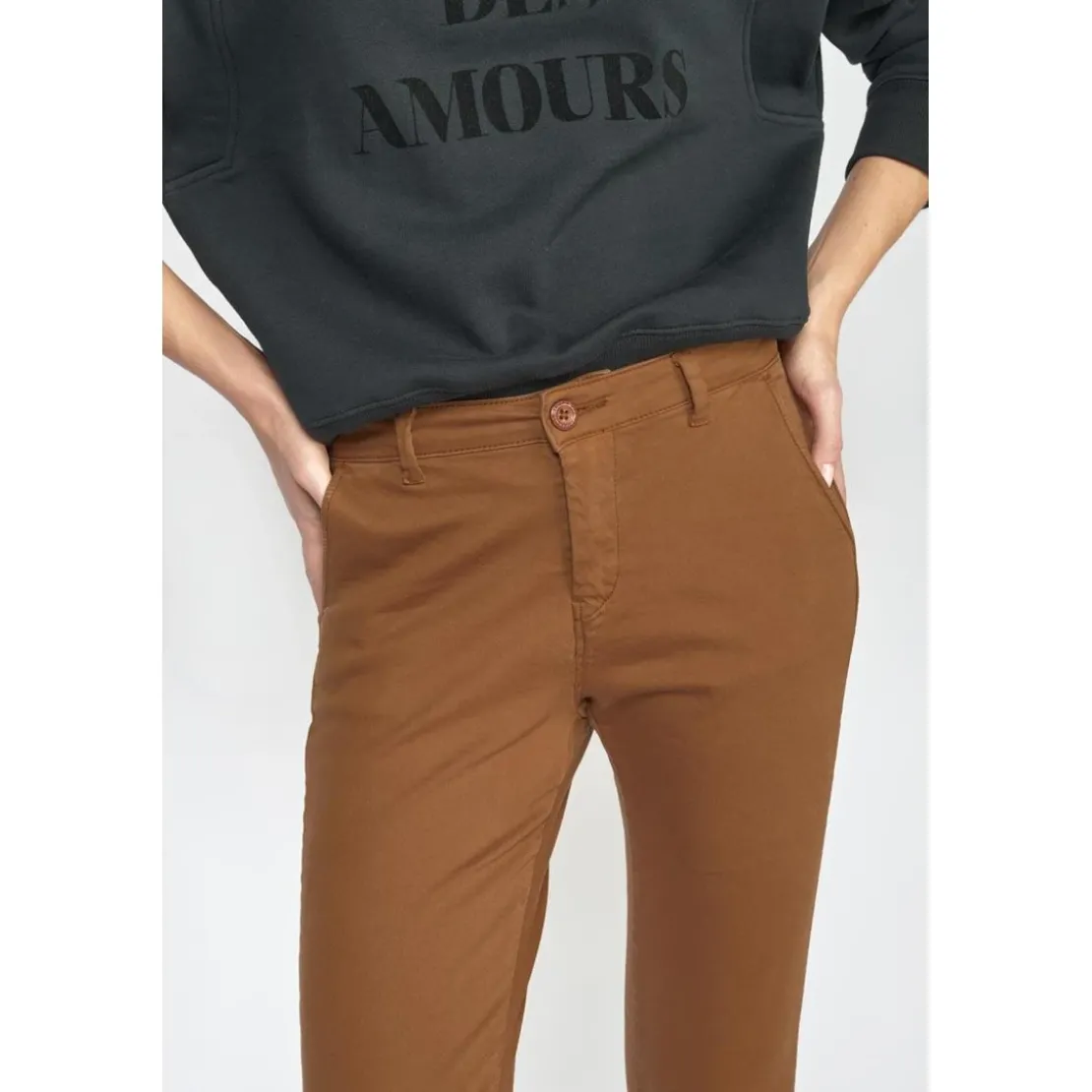 Le Temps des CerisesPantalon dyli caramel marron en coton