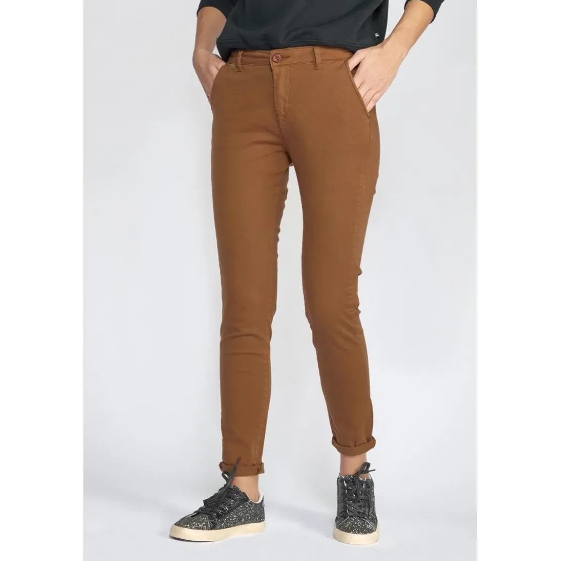 Le Temps des CerisesPantalon dyli caramel marron en coton