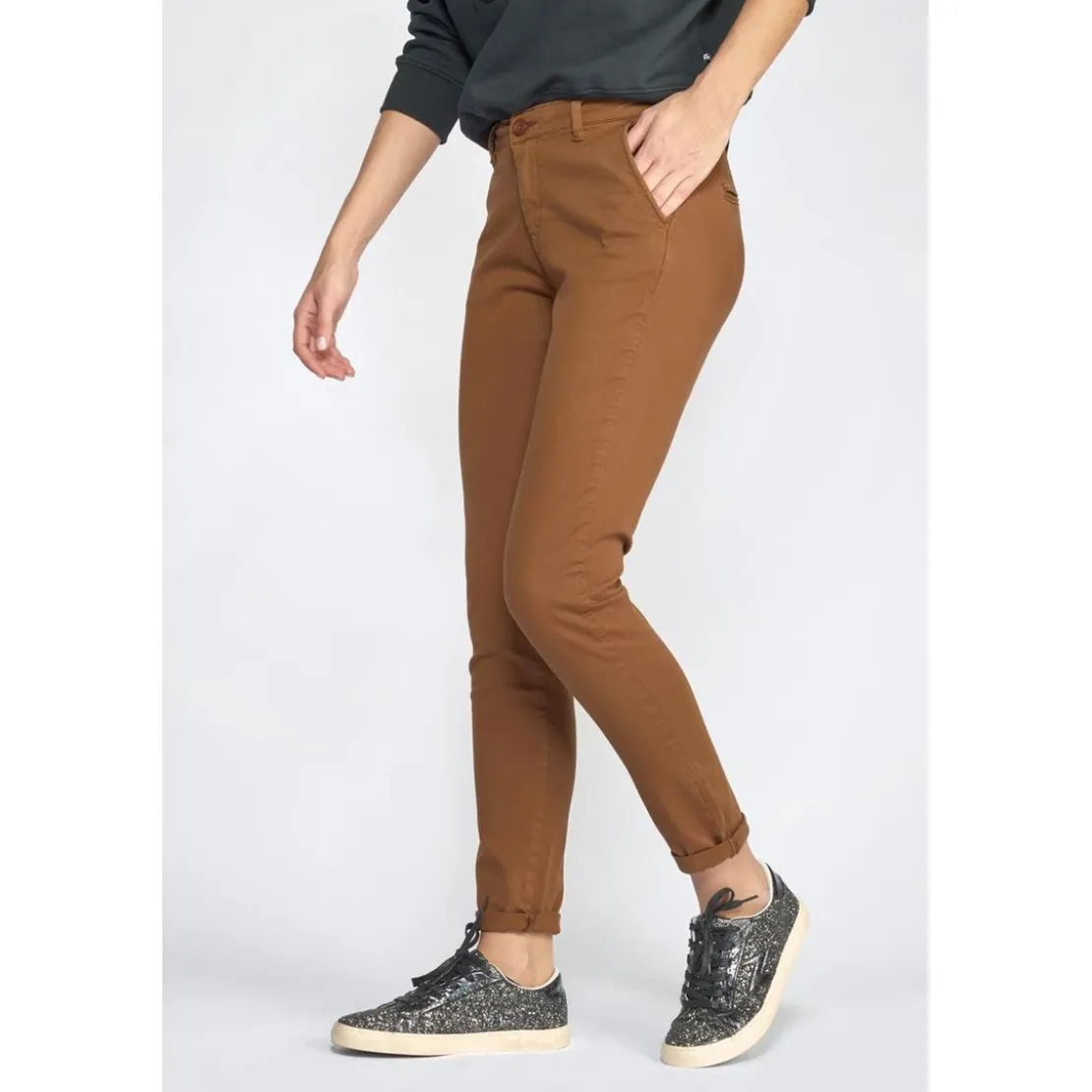 Le Temps des CerisesPantalon dyli caramel marron en coton