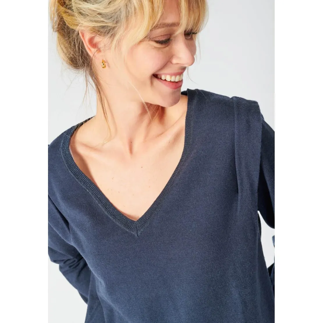 Le Temps des CerisesPull Lilly bleu marine en viscose