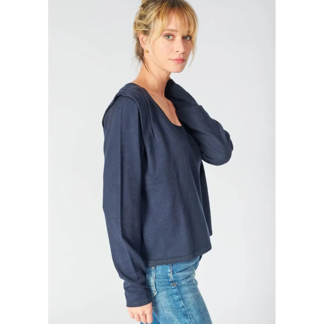 Le Temps des CerisesPull Lilly bleu marine en viscose