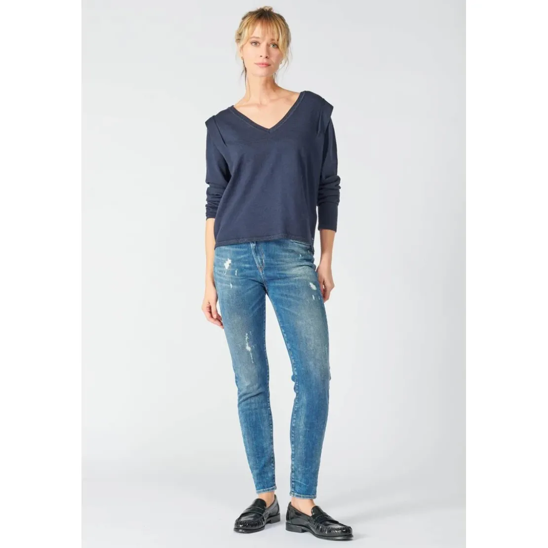 Le Temps des CerisesPull Lilly bleu marine en viscose