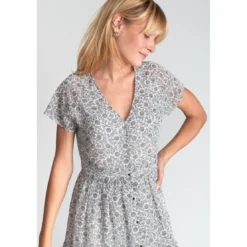 Le Temps des CerisesRobe droite CHARDON noir en coton