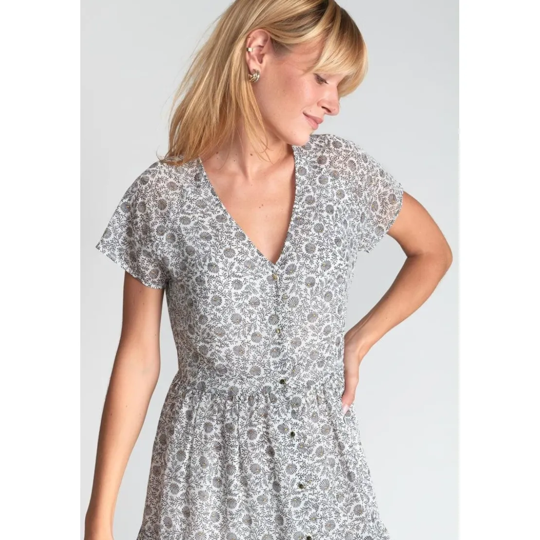 Le Temps des CerisesRobe droite CHARDON noir en coton