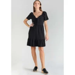 Le Temps des CerisesRobe droite NIGHTY noir en lin
