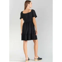 Le Temps des CerisesRobe droite NIGHTY noir en lin