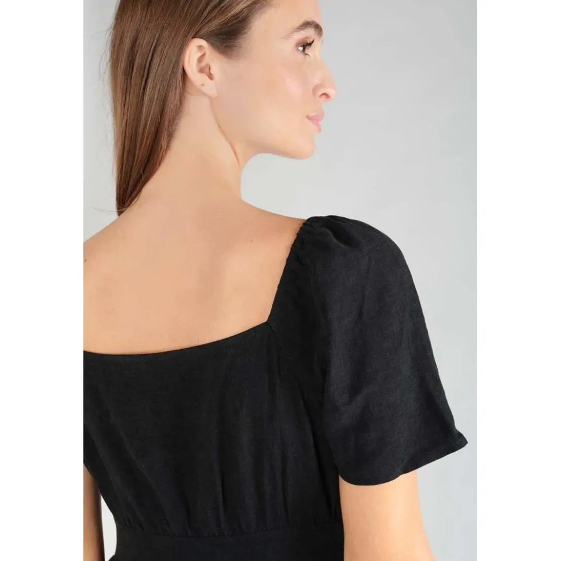 Le Temps des CerisesRobe droite NIGHTY noir en lin