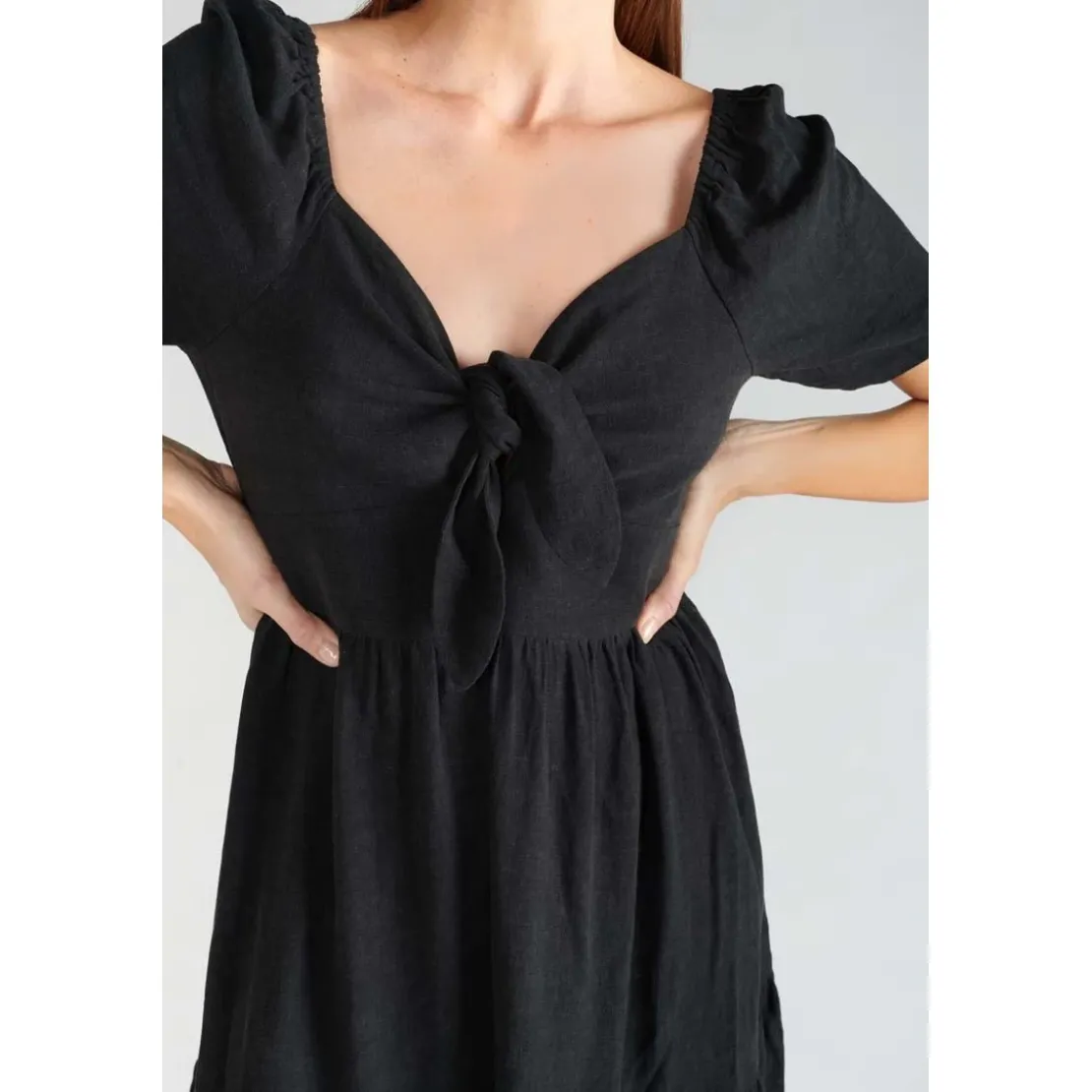 Le Temps des CerisesRobe droite NIGHTY noir en lin