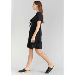 Le Temps des CerisesRobe droite NIGHTY noir en lin