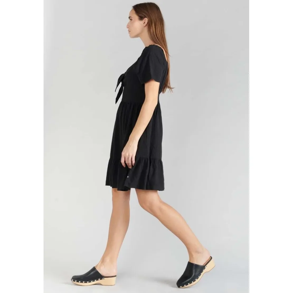 Le Temps des CerisesRobe droite NIGHTY noir en lin
