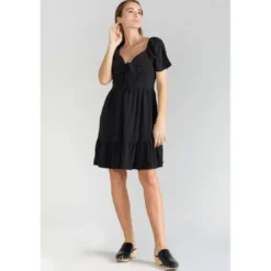 Le Temps des CerisesRobe droite NIGHTY noir en lin