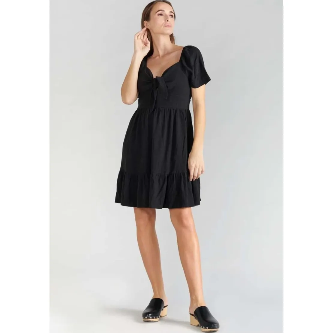 Le Temps des CerisesRobe droite NIGHTY noir en lin