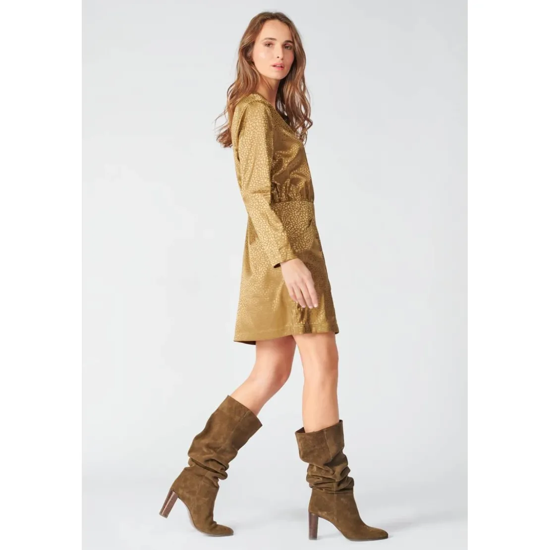 Le Temps des CerisesRobe droite BAZ marron en viscose