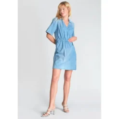 Le Temps des CerisesRobe portefeuille en jeans FLOE bleu Sloan