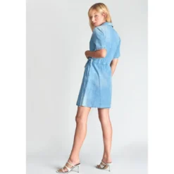 Le Temps des CerisesRobe portefeuille en jeans FLOE bleu Sloan