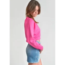 Le Temps des CerisesSweat fille, court TYRAGI rose en coton