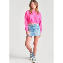Le Temps des CerisesSweat fille, court TYRAGI rose en coton