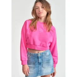 Le Temps des CerisesSweat fille, court TYRAGI rose en coton