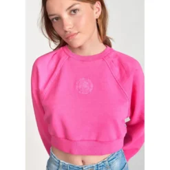 Le Temps des CerisesSweat fille, court TYRAGI rose en coton