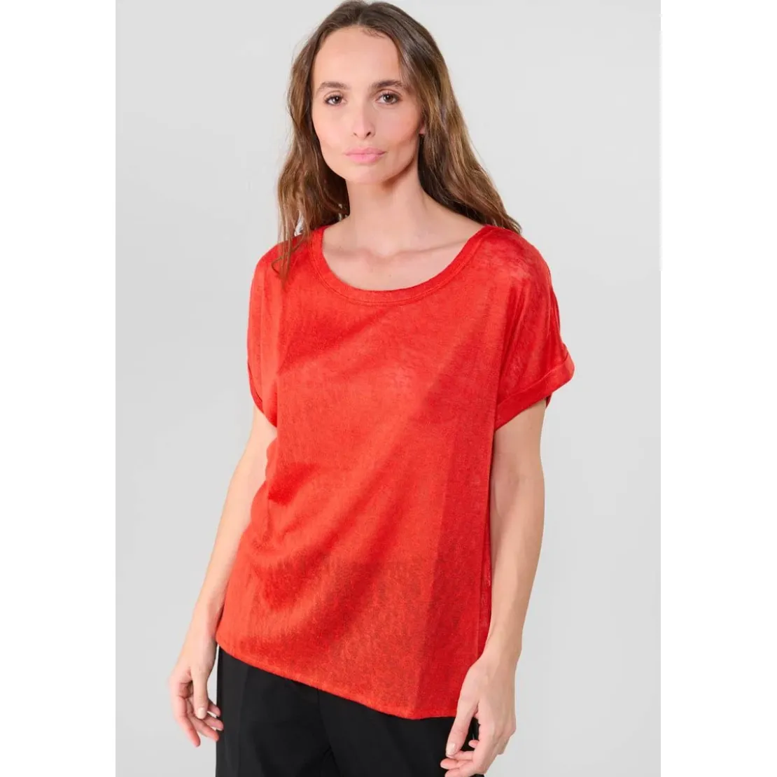 Le Temps des CerisesTee-Shirt PATRUL orange en viscose Ida