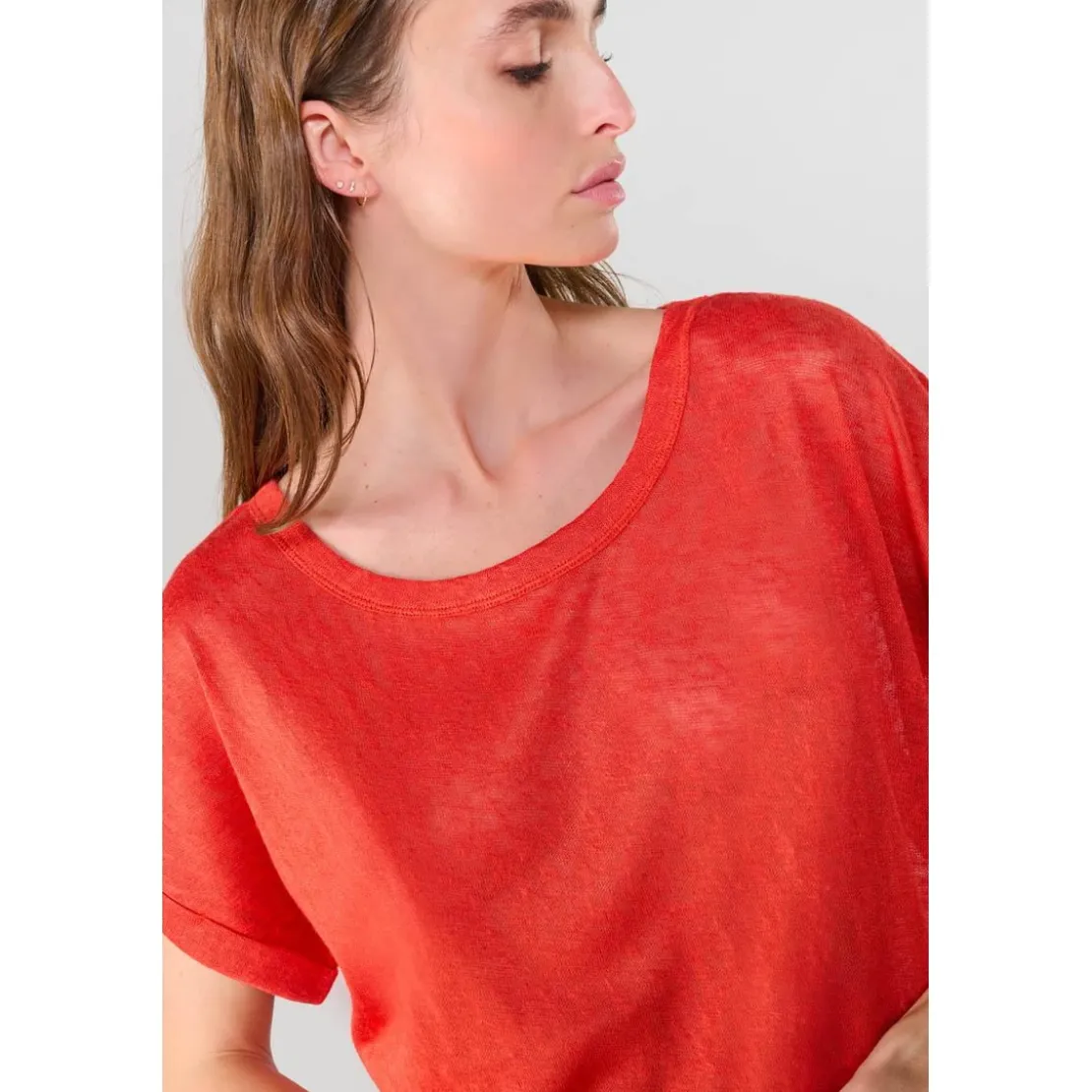 Le Temps des CerisesTee-Shirt PATRUL orange en viscose Ida
