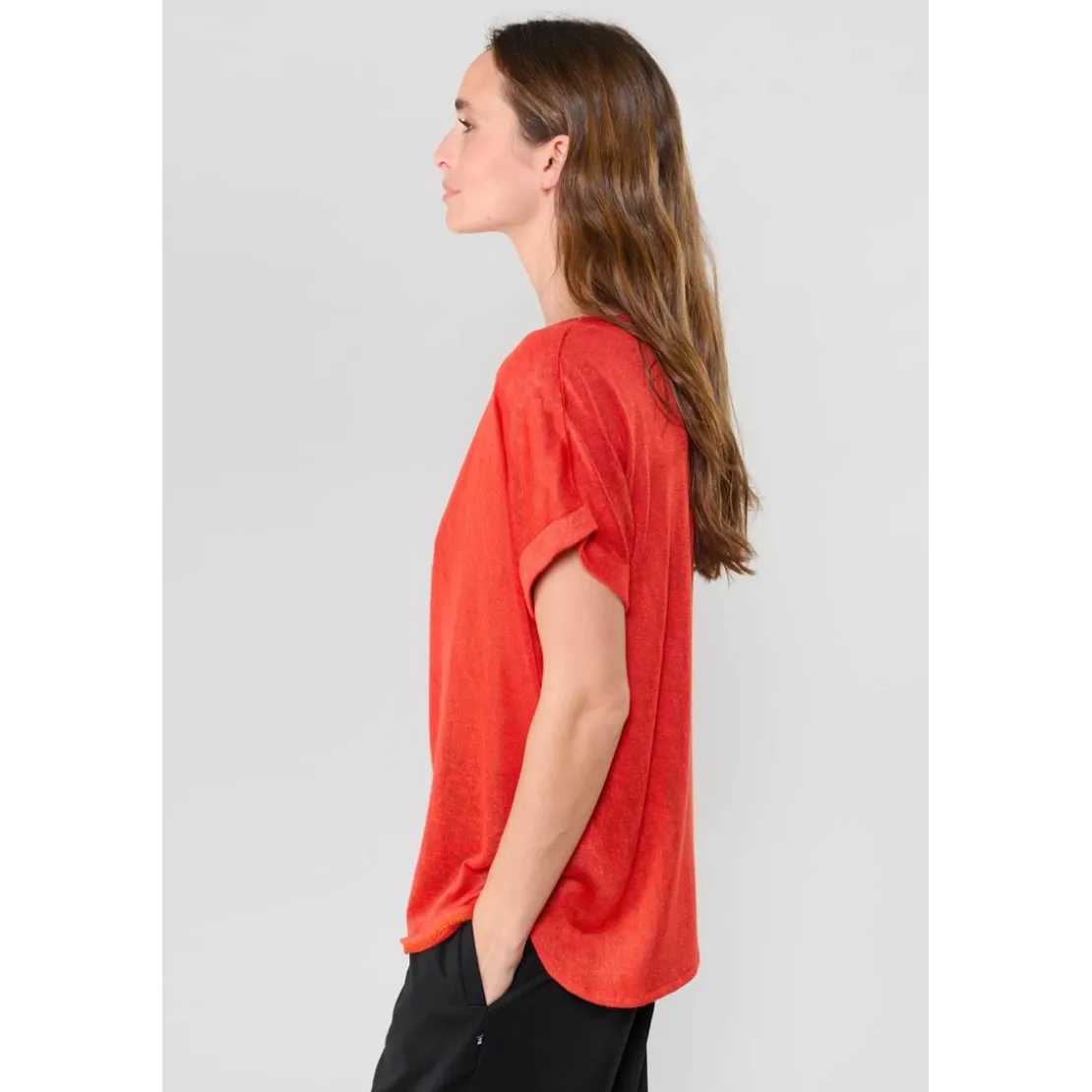 Le Temps des CerisesTee-Shirt PATRUL orange en viscose Ida