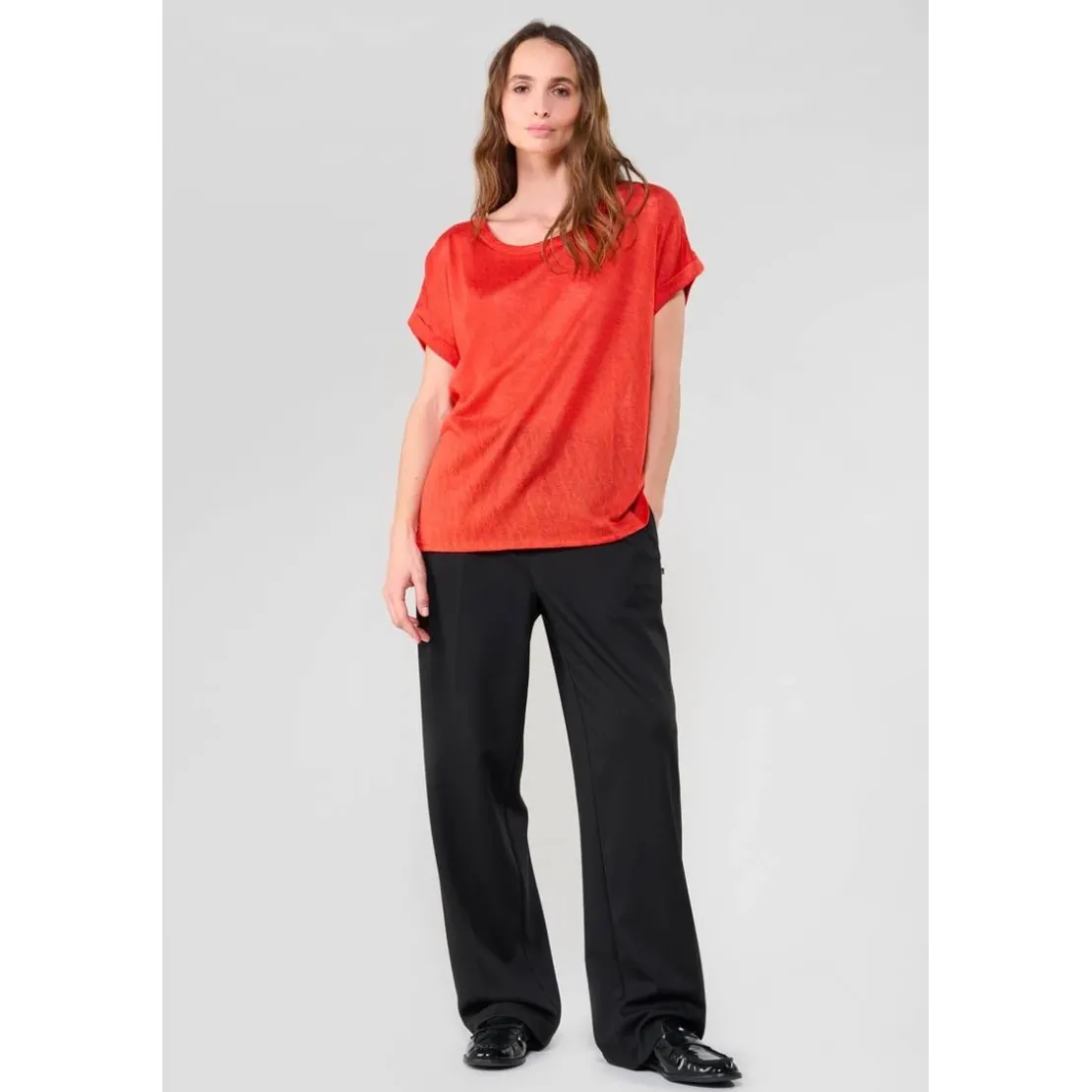 Le Temps des CerisesTee-Shirt PATRUL orange en viscose Ida