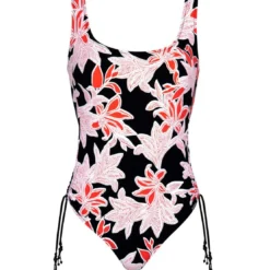LideaMaillot de bain une pièce à échancrure ajustable Lidea ABSTRACT FLORALS black coral