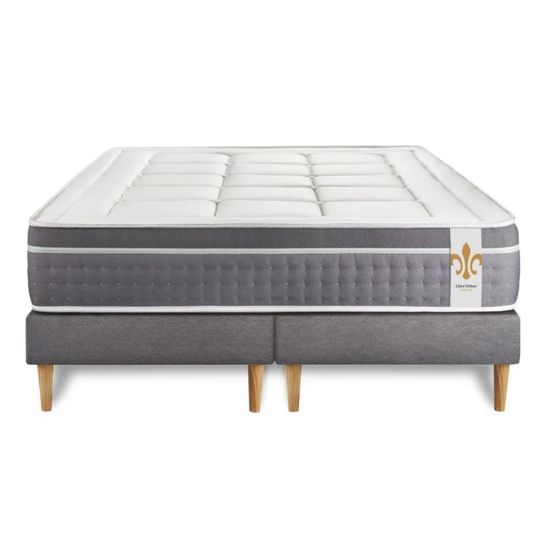 LITIER DELUXEEnsemble Le Trente double sommiers Gris