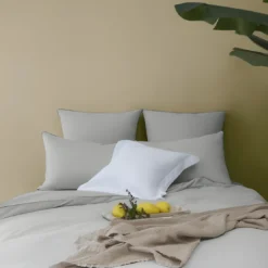 L'Officiel InteriorsLes signatures - Housse de couette en percale de coton - Gris perle/passepoil gris foncé