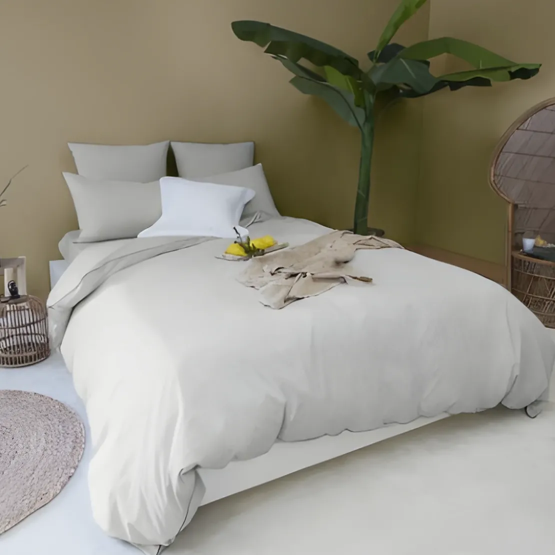 L'Officiel InteriorsLes signatures - Housse de couette en percale de coton - Gris perle/passepoil gris foncé