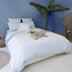 L'Officiel InteriorsLes signatures - Housse de couette en percale de coton - bleu clair/passepoil bleu marine