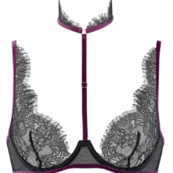 Maison CloseSoutien-gorge corbeille avec harnais amovible noir en nylon- Coup de Foudre