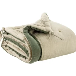 Maison VivaraiseEdredon pompons Elise Chambray Verveine 80 x 180