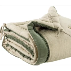 Maison VivaraiseEdredon pompons Elise Chambray Verveine 80 x 180
