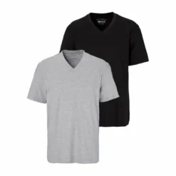 Man's WorldLot de 2 t-shirts unis col V manches courtes homme Man's World - Noir - Gris Chiné multicolore en coton