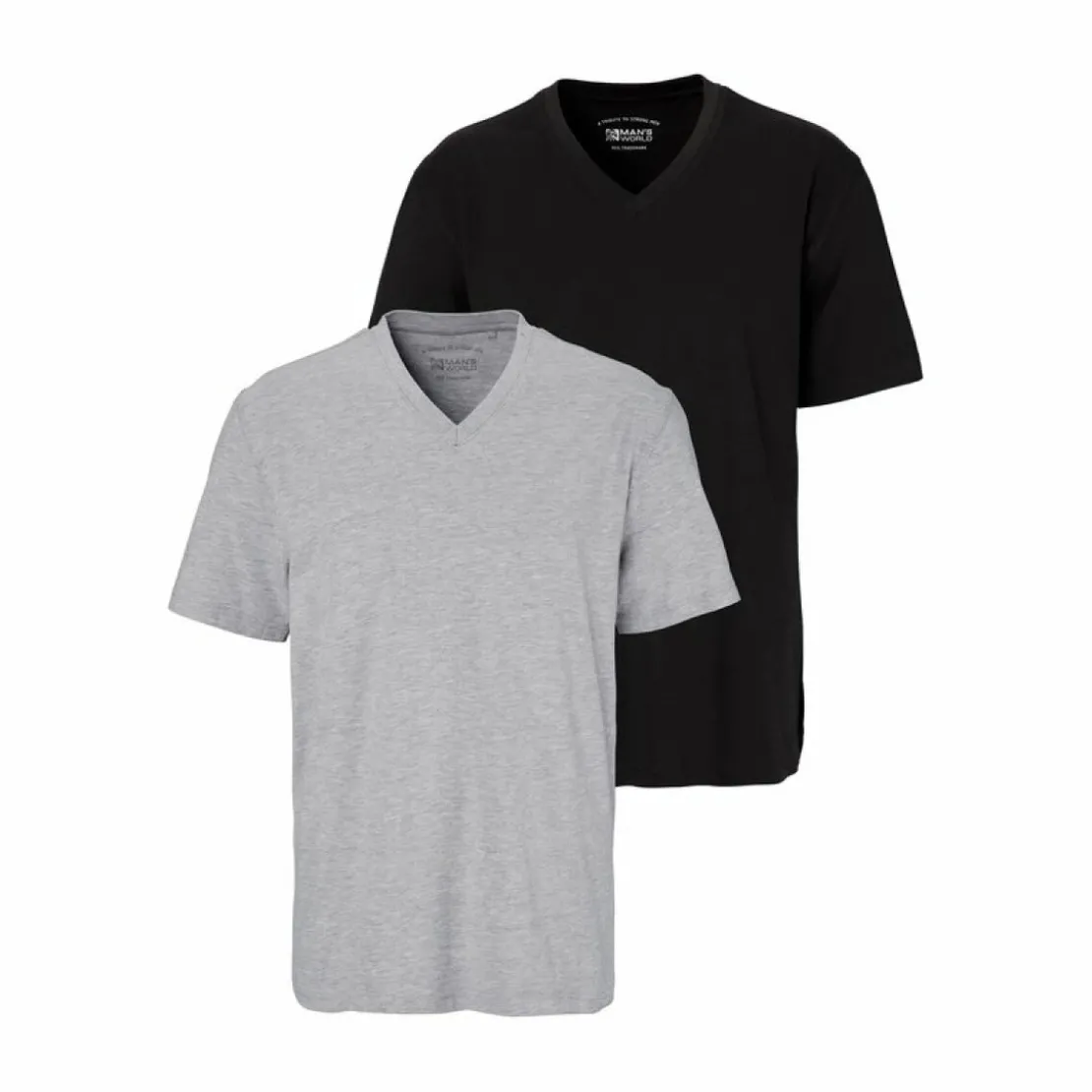 Man's WorldLot de 2 t-shirts unis col V manches courtes homme Man's World - Noir - Gris Chiné multicolore en coton