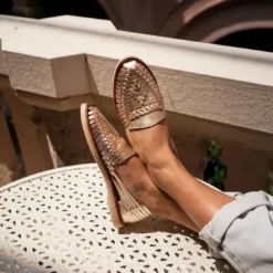 MapacheChaussures cuir tressé femme Alègre champagne