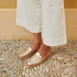 MapacheChaussures cuir tressé femme Alègre champagne